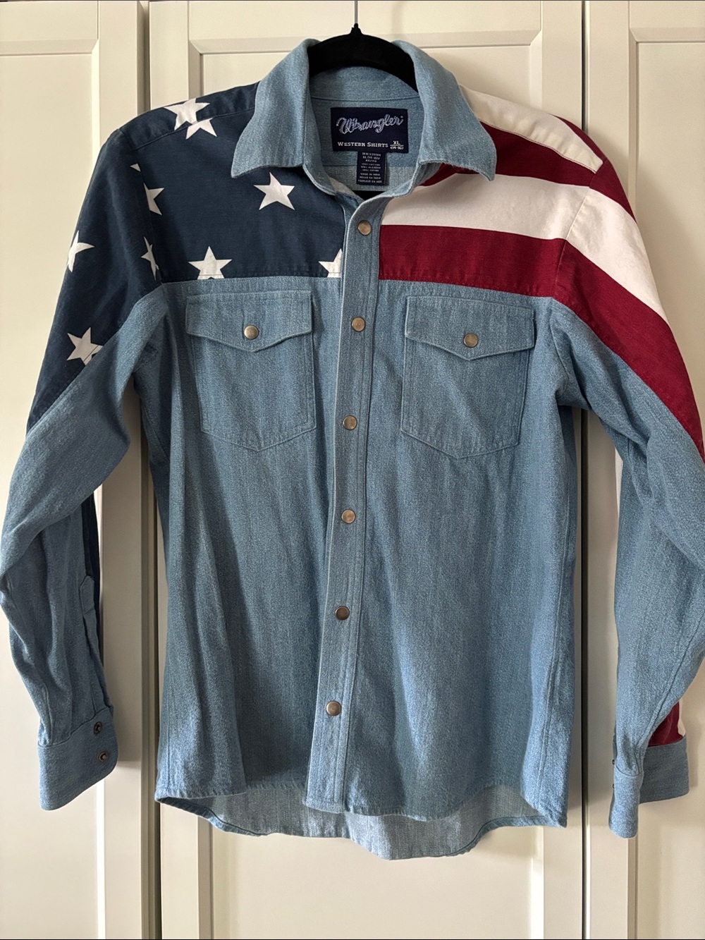Wrangler Girls American Flag Denim Western Shirt - Blue/Red/White